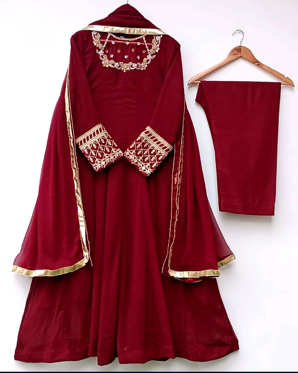 Embroidery On Neck,Sleeves Maxi