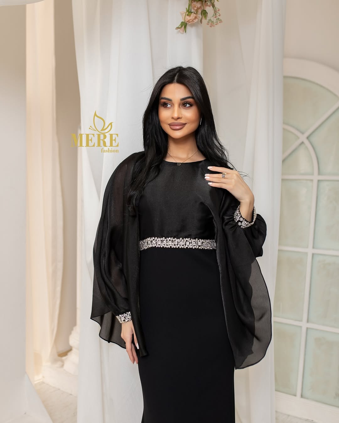 Nooré Noir – Black Luxury Silk Maxi with Crystal Detailing