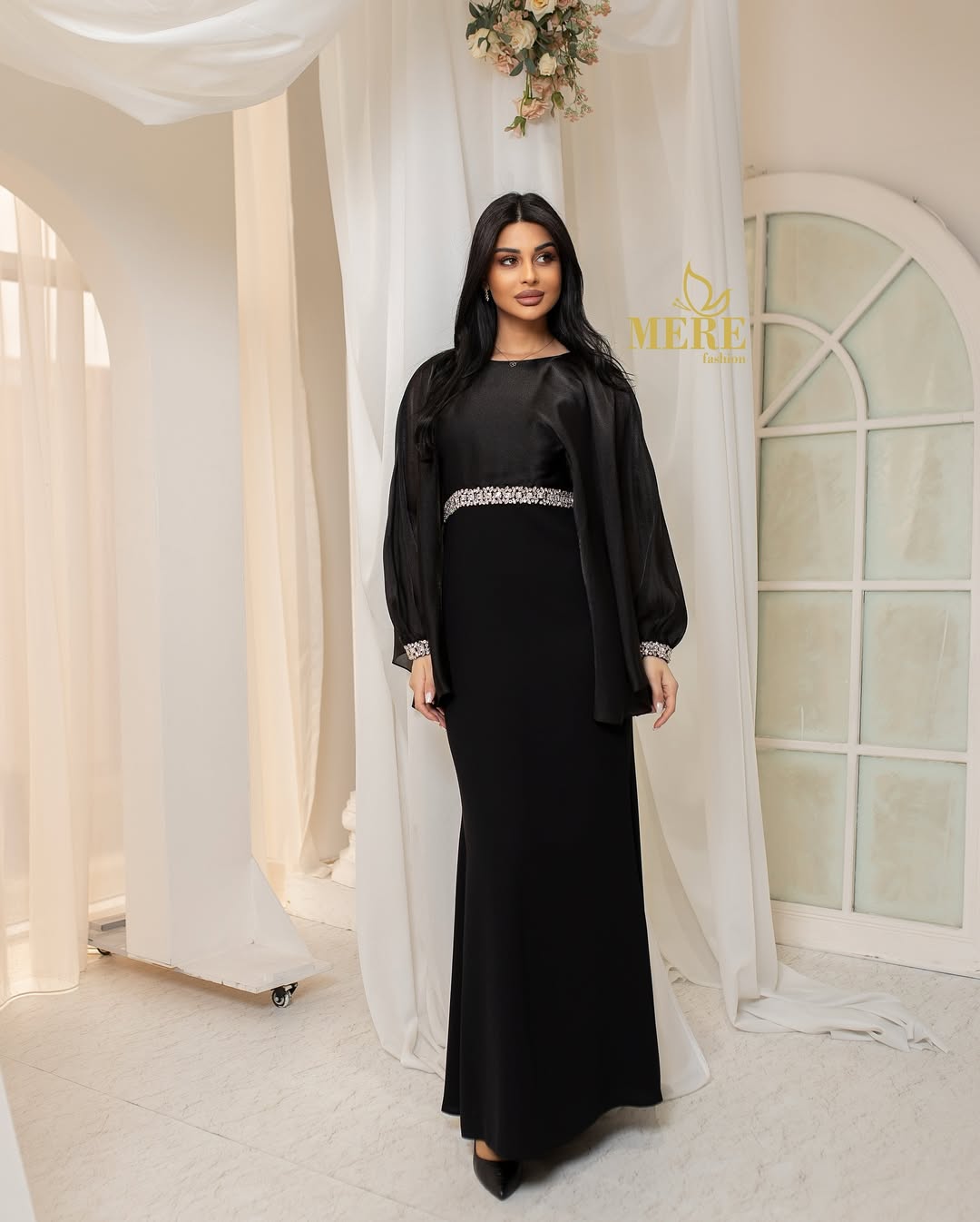 Nooré Noir – Black Luxury Silk Maxi with Crystal Detailing